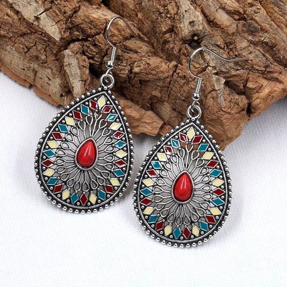 Any 2/$20! Silver/Red Boho Dangle Earrings - Picture 2 of 9